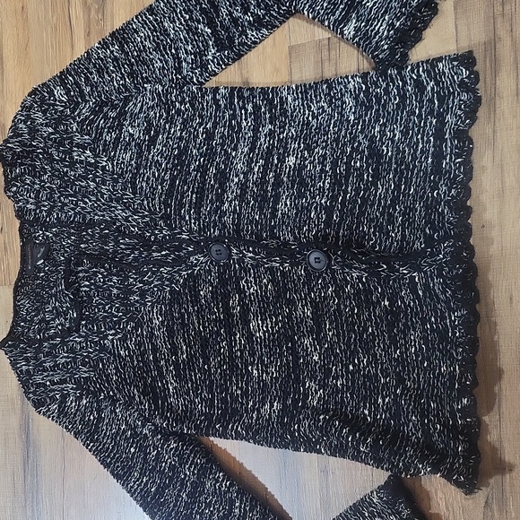 BCBGMAXAZRIA Black White Open Knit Blazer Style Button Closure Cardigan Sweater - Picture 4 of 11